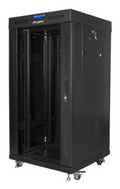 Armario rack LANBERG FF01-6622-12BL de 22U en negro con puerta de cristal y LCD para almacenamiento profesional