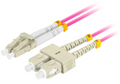 Cable de fibra óptica Lanberg de 1 m con conectores LC a SC, dúplex, color violeta, para conexiones de alta velocidad.