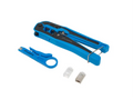 Kit de herramientas LANBERG con crimpadora NT-0303 y pelacables en color negro y azul, para conectores RJ45.