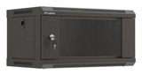 Armario rack Lanberg WF03-5304-10B 4U de pared en negro con puerta de cristal, para almacenamiento de equipos electrónicos.