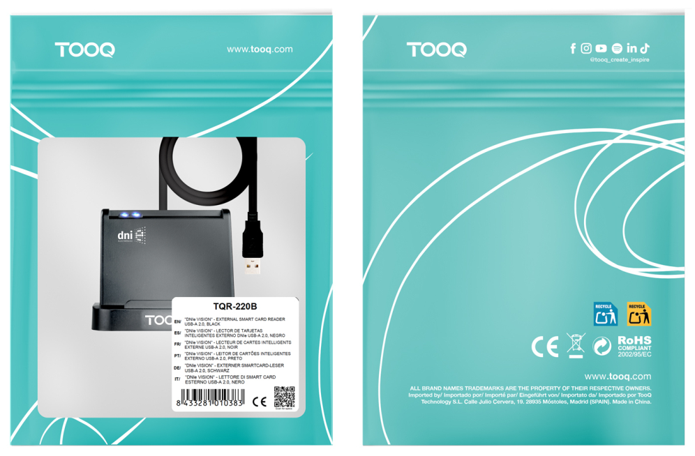 LECTOR DE TARJETAS EXTERNO TOOQ TQR-220B DNIE VISION USB 2.0 NEGRO - detalle