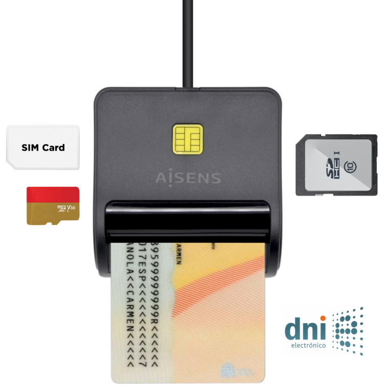 LECTOR DNI-TARJETAS AISENS SIM SD Micro SD MMC RS-MMC MMC Micro NEGRO