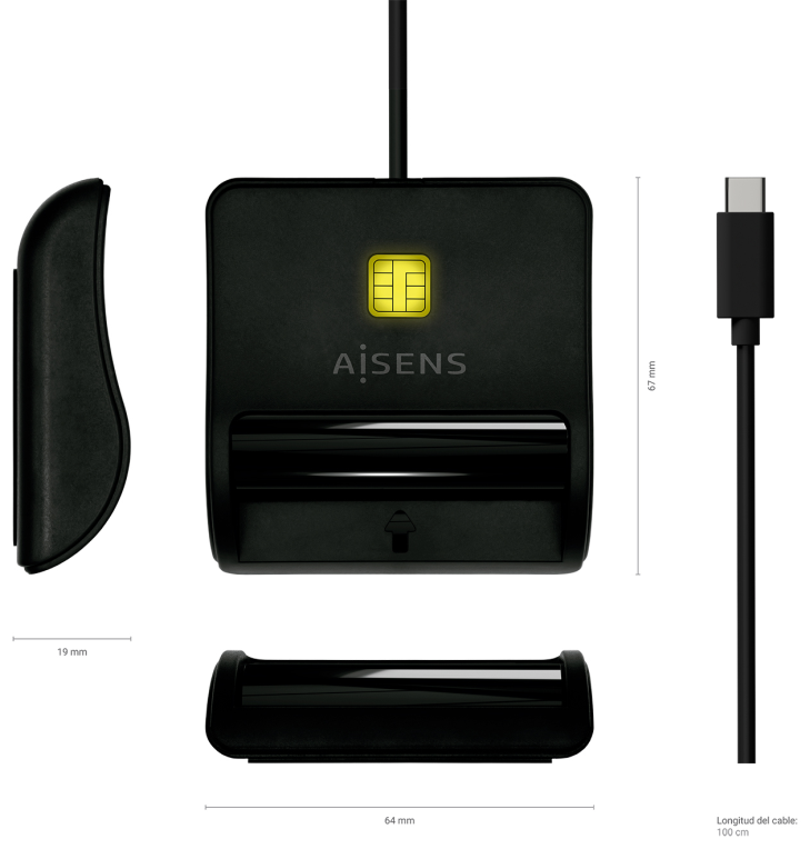 LECTOR DNI-TARJETAS AISENS TARJETA INTELIGENTE DNI USB-C NEGRO - detalle