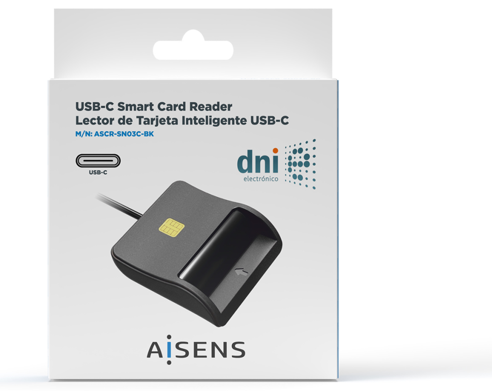 LECTOR DNI-TARJETAS AISENS TARJETA INTELIGENTE DNI USB-C NEGRO - detalle