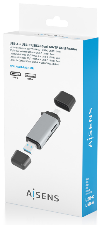 LECTOR TARJETAS AISENS SD MICRO SD MMC RS-MMC MMC MICRO USBA USBC GRIS - detalle
