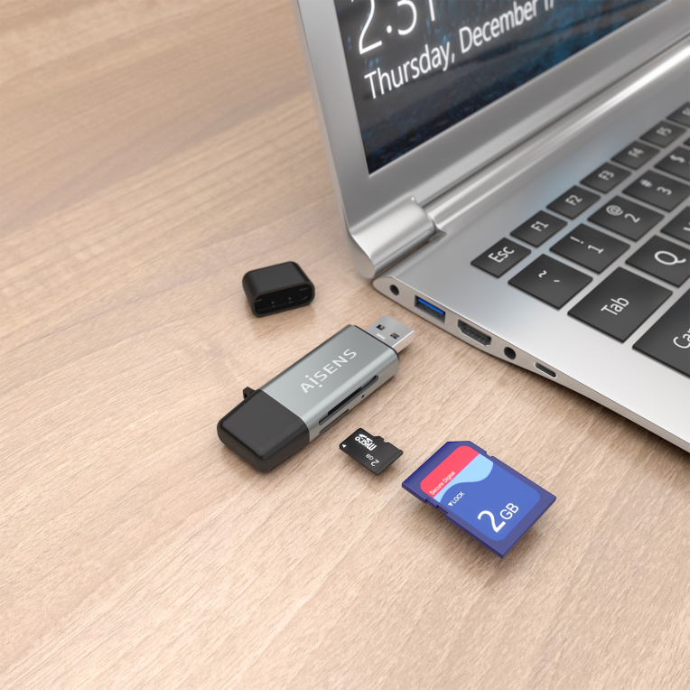 LECTOR TARJETAS AISENS SD MICRO SD MMC RS-MMC MMC MICRO USBA USBC GRIS - detalle