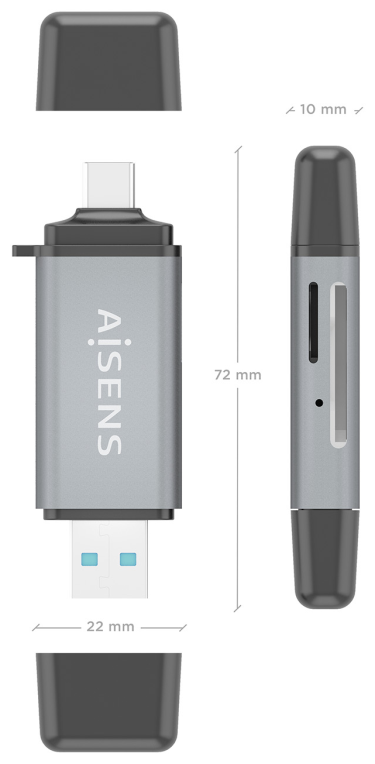 LECTOR TARJETAS AISENS SD MICRO SD MMC RS-MMC MMC MICRO USBA USBC GRIS - detalle