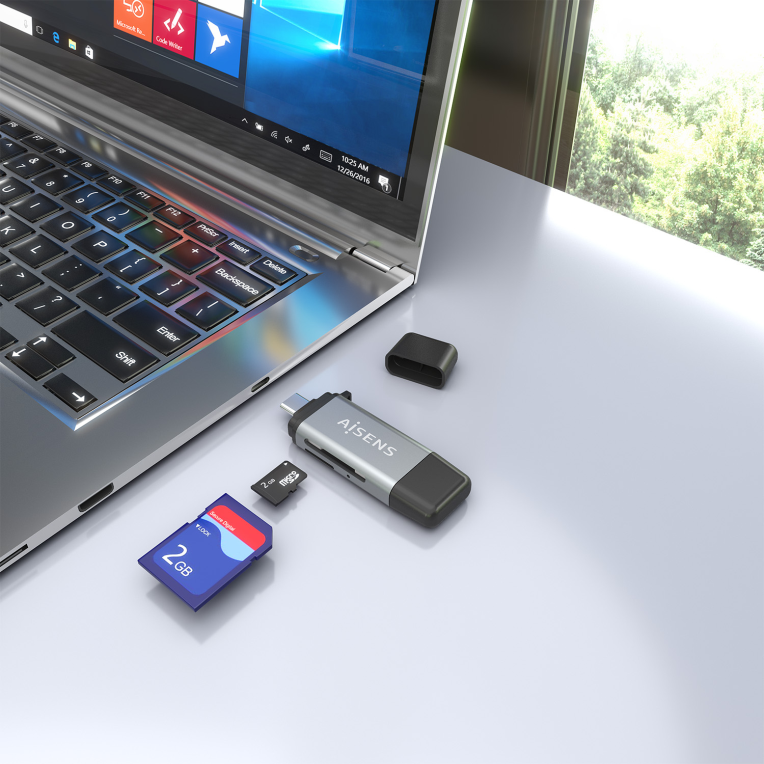 LECTOR TARJETAS AISENS SD MICRO SD MMC RS-MMC MMC MICRO USBA USBC GRIS - detalle