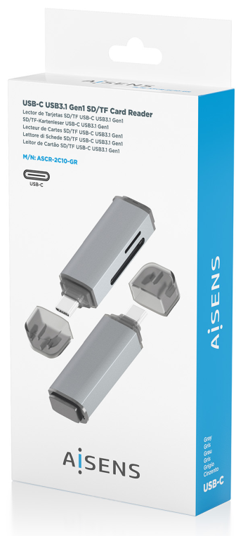 LECTOR TARJETAS AISENS SD MICRO SD MMC RS-MMC MMC MICRO USBC GRIS - detalle