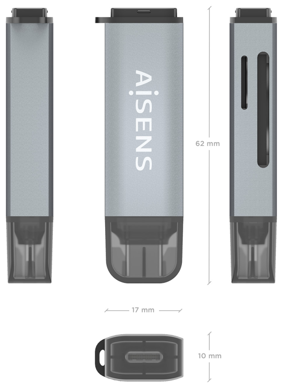 LECTOR TARJETAS AISENS SD MICRO SD MMC RS-MMC MMC MICRO USBC GRIS - detalle