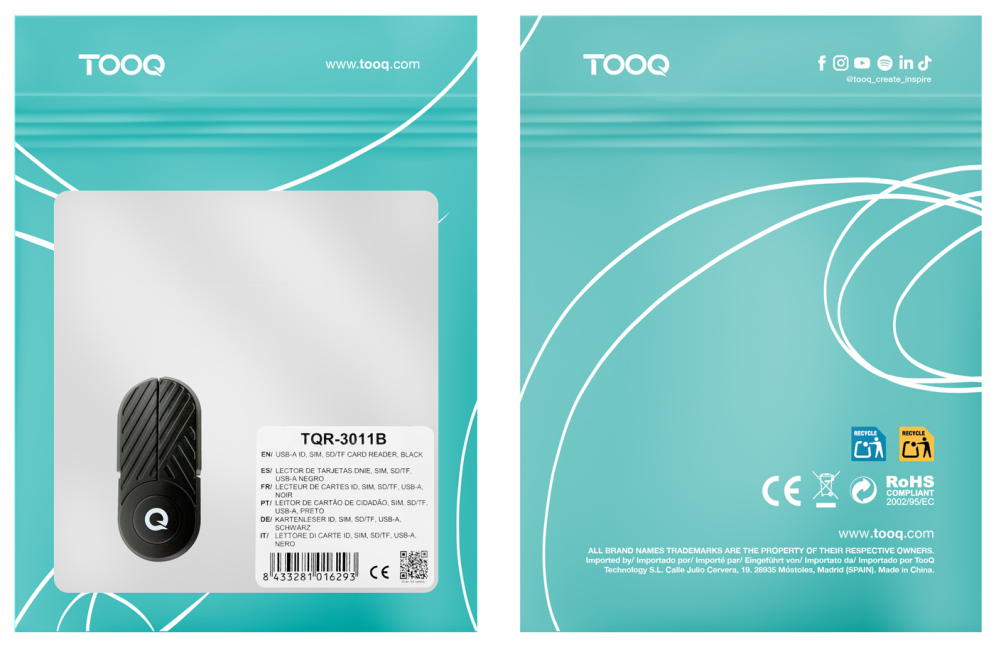 LECTOR TARJETAS TOOQ DNIE USB-C 2.0 NEGRO - detalle