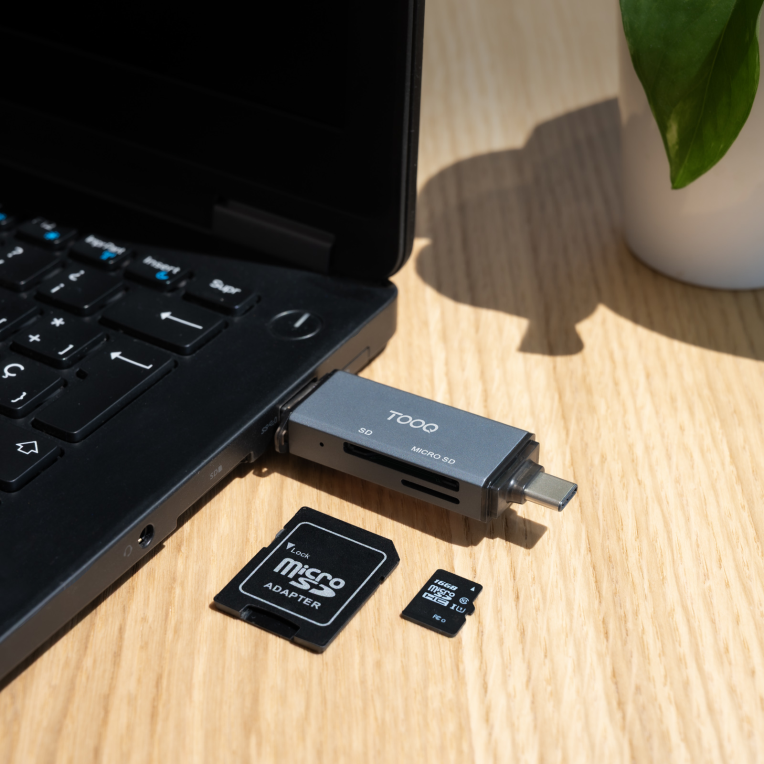LECTOR TARJETAS TOOQ USB 3.0 (USB-C+USB-A) SD/TF GRIS - detalle