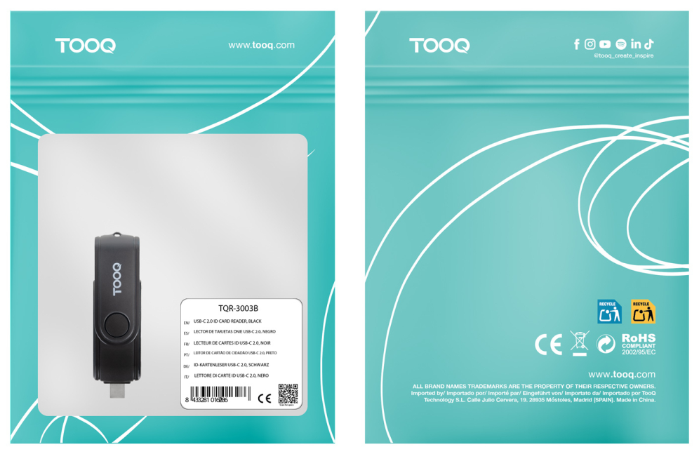 LECTOR TARJETAS TOOQ USB-C 2.0+USB-A 3.0 SD/TF NEGRO - detalle
