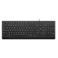 Teclado con cable USB Lenovo, teclado USB de tamaño completo con teclas negras y diseño simple, en uso sobre escritorio.