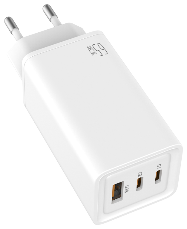 LEOTEC CARGADOR 65W GaN CARGA RAPIDA 2 USB TIPO-C PD 1 USB-A BLANCO - detalle