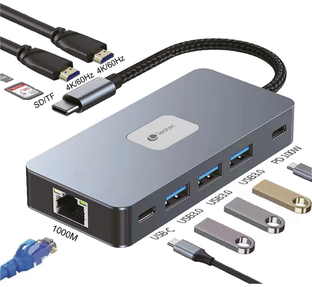 LEOTEC DOCKING STATION 10-1 1USB-C PD100 3USB3.0 1USB-C 2HDMI GGL LEC TJSD MCSD - detalle