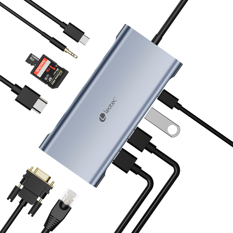 LEOTEC DOCKING STATION 11-1 1USB-C PD100 3USB3.0 1USB-C 1 HDMI 1VGA 1TJSD MCSD - detalle