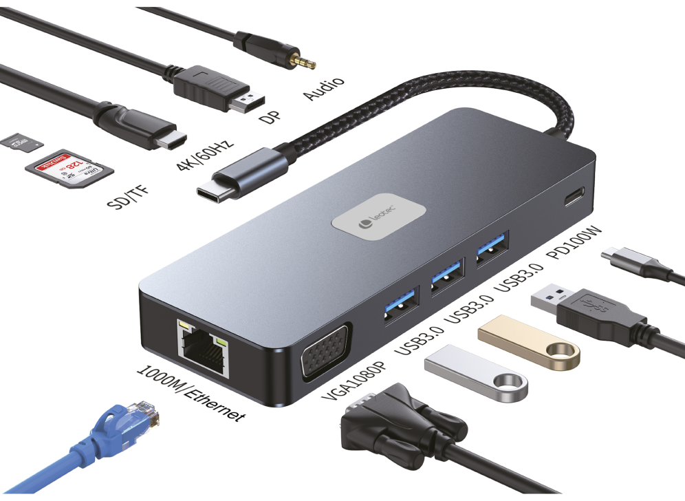LEOTEC DOCKING STATION 11-1 PLUS 1USB-C PD100 3USB3.2 HDMI VGA GGL LECTJSD MCSD - detalle