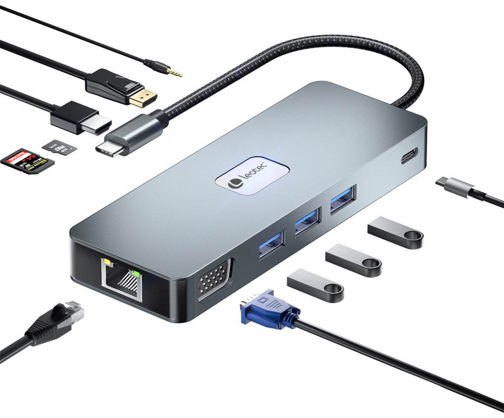 LEOTEC DOCKING STATION 11-1 PLUS 1USB-C PD100 3USB3.2 HDMI VGA GGL LECTJSD MCSD - detalle