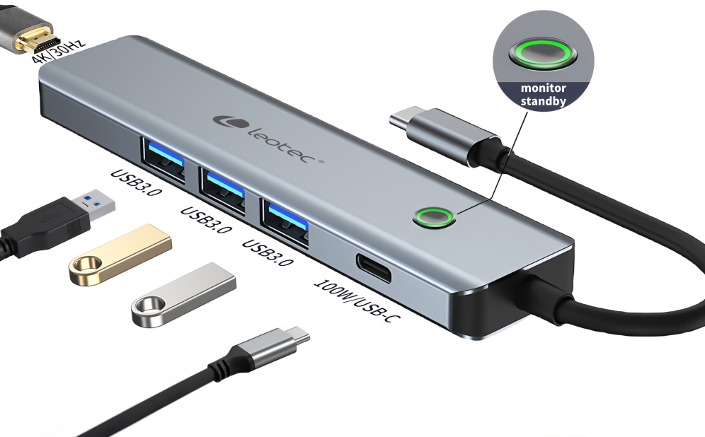 LEOTEC DOCKING STATION 6-1 1USB-C PD100 POWER&DATOS 3USB3.0 1HDMI 4K 30HZ - detalle