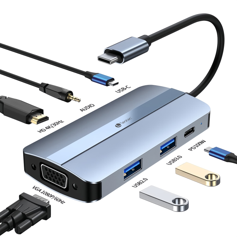 LEOTEC DOCKING STATION 7-1 1USB-C PD100 1USB3.0 1USB-C 1USB2.0 1HDMI - detalle