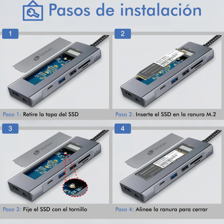 LEOTEC DOCKING STATION 8-1 CON CAJA EXTERNA SSD M2 - detalle