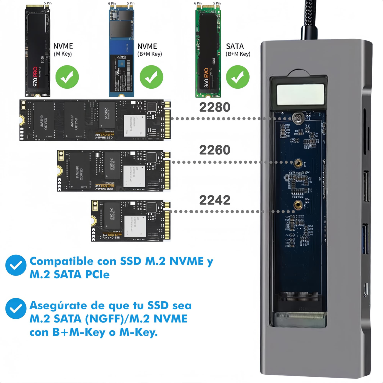 LEOTEC DOCKING STATION 8-1 CON CAJA EXTERNA SSD M2 - detalle