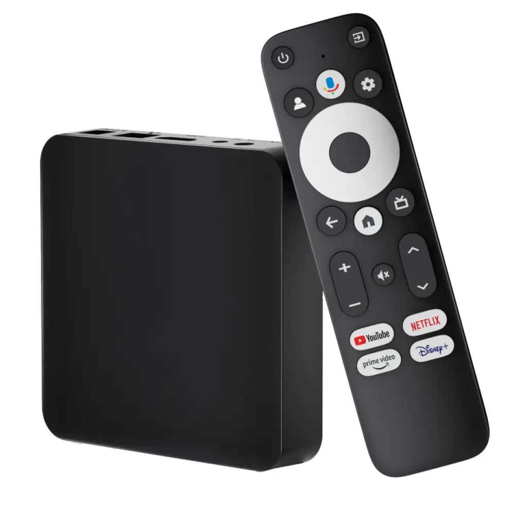 Convertidor de Smart TV Leotec LETVBOXGC06 en color negro con capacidades 4K Ultra HD, WiFi y Ethernet.