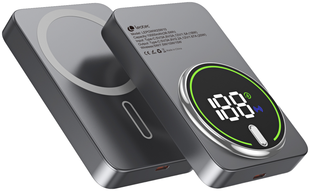 LEOTEC POWERBANK 10000MAH 20W FAST CHRG GRIS 1USB-C+WIRELESS INC CAB USB-A A USB-C 22,5W - detalle