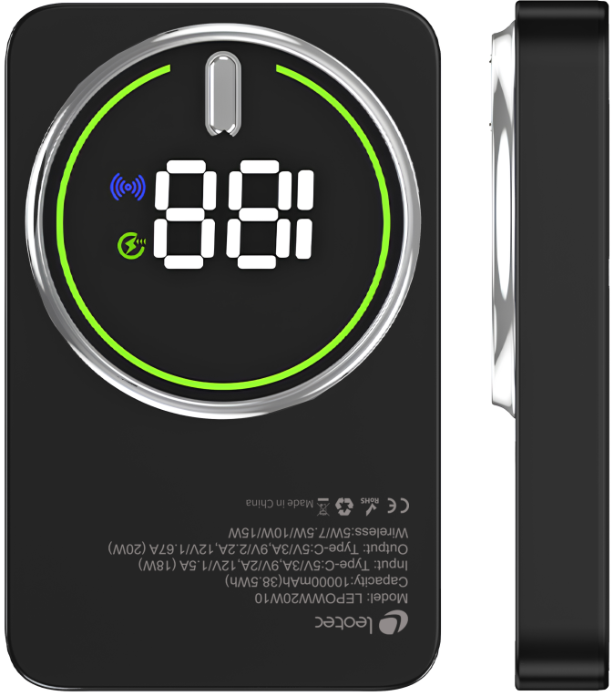 LEOTEC POWERBANK 10000MAH 20W FAST CHRG NEGRO 1USB-C+WIRELESS INC CAB USB-A A USB-C 22,5W - detalle