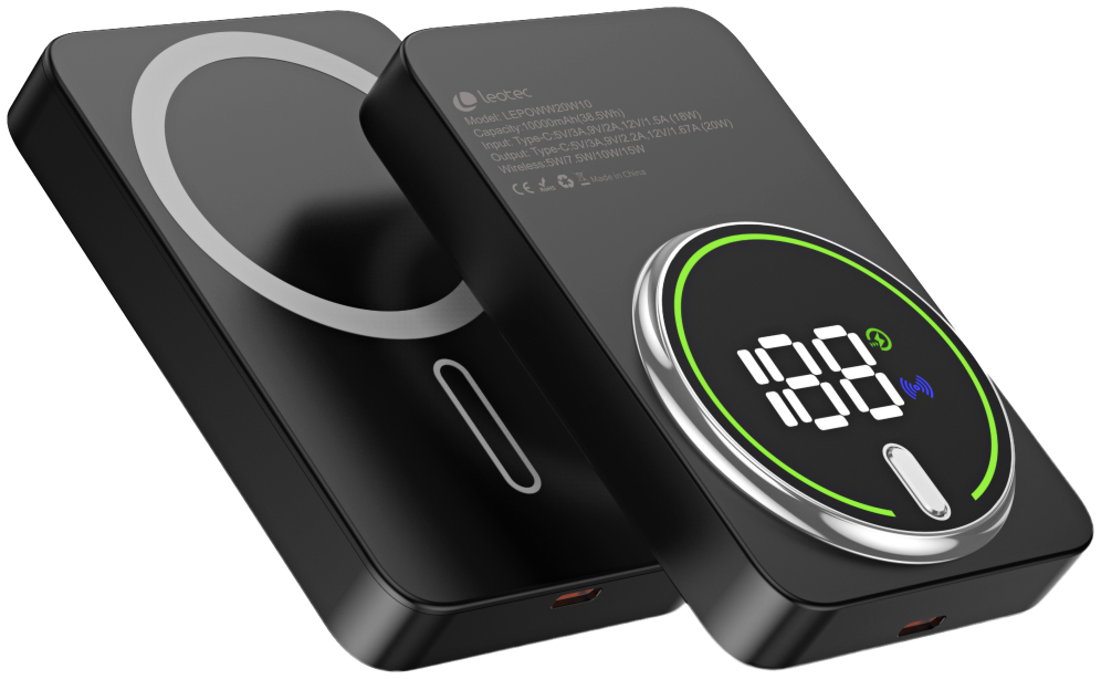 LEOTEC POWERBANK 10000MAH 20W FAST CHRG NEGRO 1USB-C+WIRELESS INC CAB USB-A A USB-C 22,5W - detalle