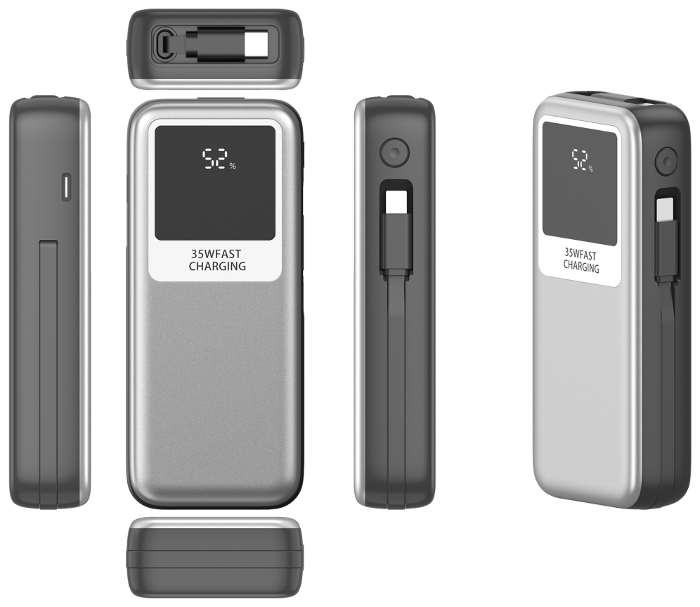 LEOTEC POWERBANK 10000MAH 35W FAST CHRG PLATA 1USB-C+1 CAB RETRACTIL USB-C +1 CAB RETRACTIL LIGHT - detalle