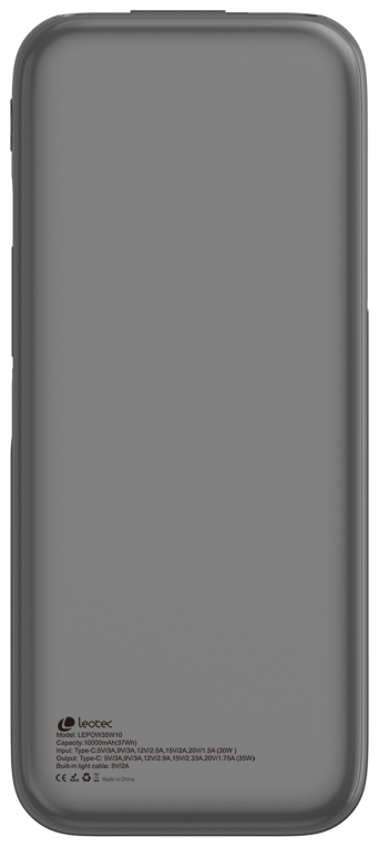 LEOTEC POWERBANK 10000MAH 35W FAST CHRG PLATA 1USB-C+1 CAB RETRACTIL USB-C +1 CAB RETRACTIL LIGHT - detalle