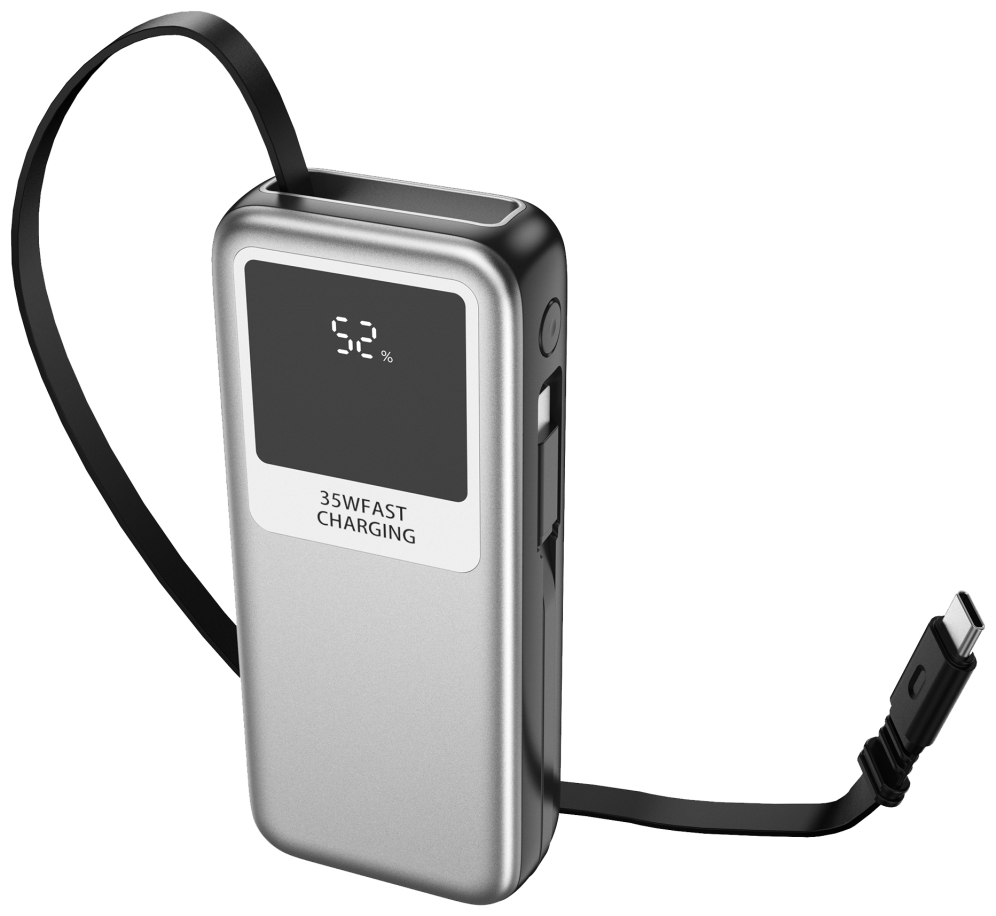 LEOTEC POWERBANK 10000MAH 35W FAST CHRG PLATA 1USB-C+1 CAB RETRACTIL USB-C +1 CAB RETRACTIL LIGHT - detalle