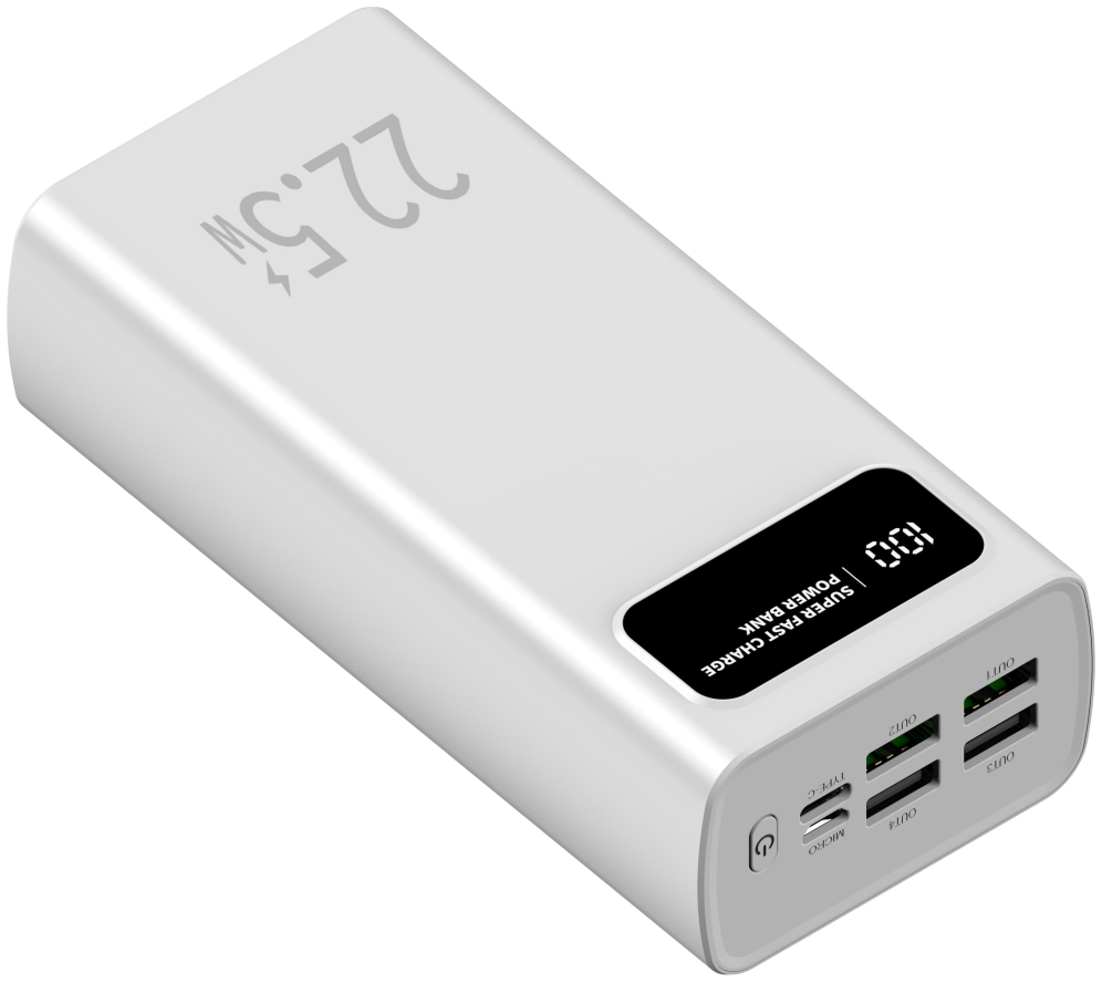 LEOTEC POWERBANK 30000MAH 22,5W PD20W BLAN (1 USB-C+4USB-A INC USB-A A USB-C) - detalle