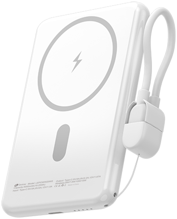 LEOTEC POWERBANK 5000MAH 20W FAST CHRG BLANCO 1USB-C+WIRELESS INC LAN CAB USB-C A USB-C 65W - detalle