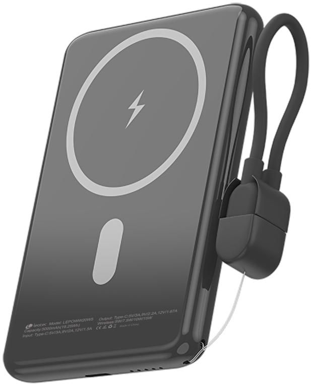 LEOTEC POWERBANK 5000MAH 20W FAST CHRG NEGRO 1USB-C+WIRELESS INC LAN CAB USB-C A USB-C 65W - detalle