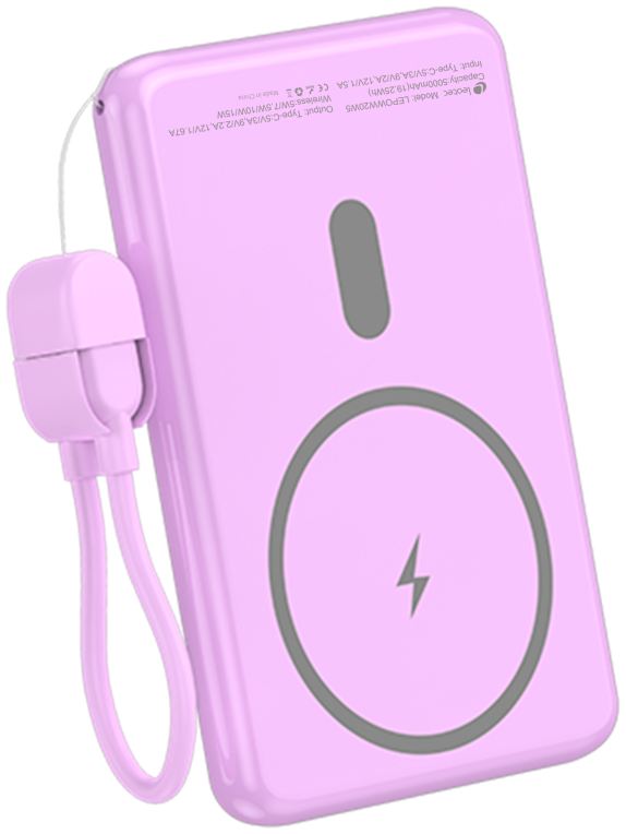 LEOTEC POWERBANK 5000MAH 20W FAST CHRG PURPURA 1USB-C+WIRELESS INC LAN CAB USB-C A USB-C 65W - detalle