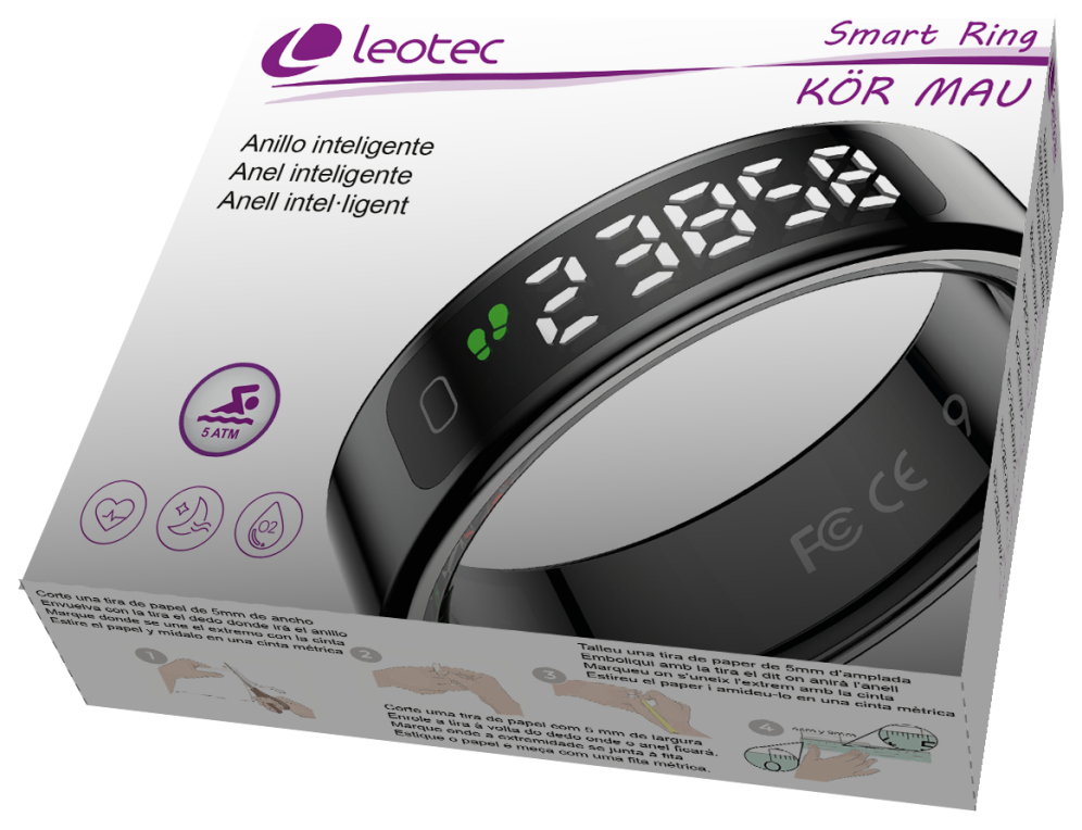 LEOTEC SMART RING KOR MAU NEGRO TALLA 8 - detalle