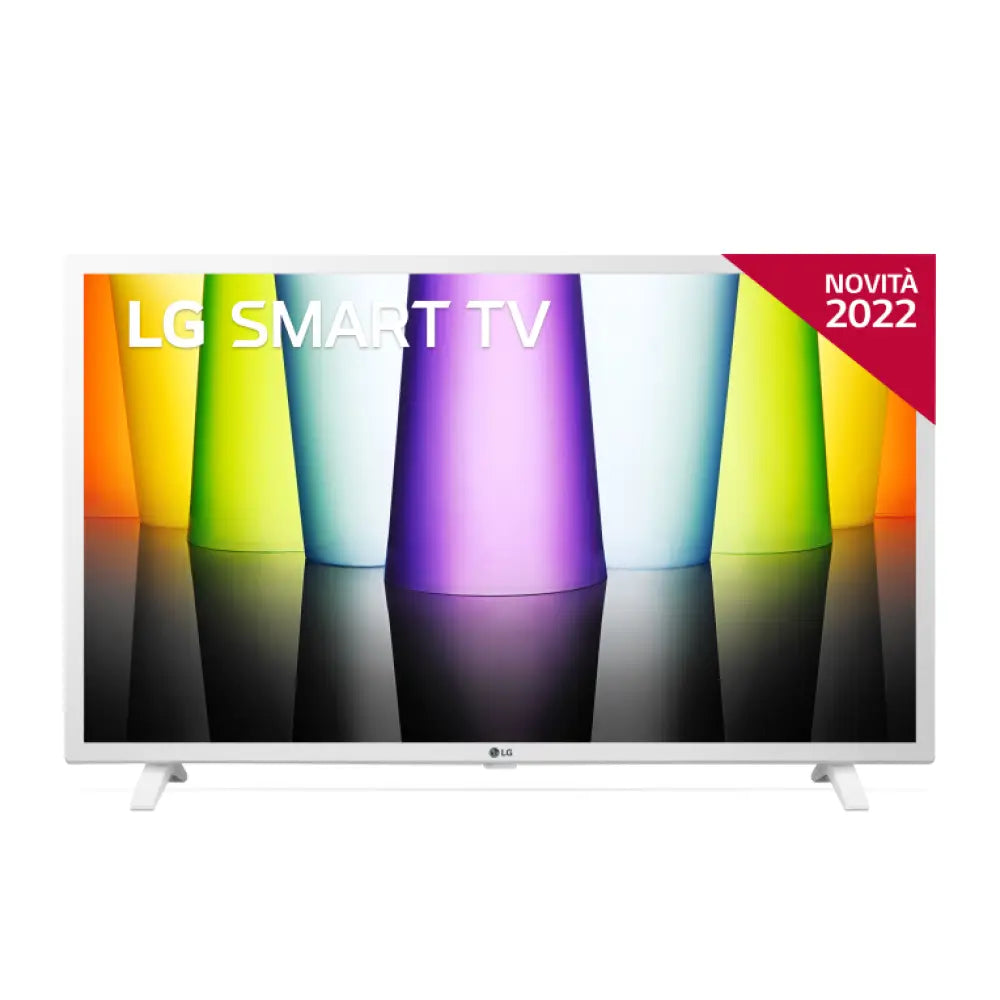 Televisor LED LG FHD de 32 pulgadas, Smart TV Wi-Fi en color blanco, con pantalla Full HD y diseño moderno.