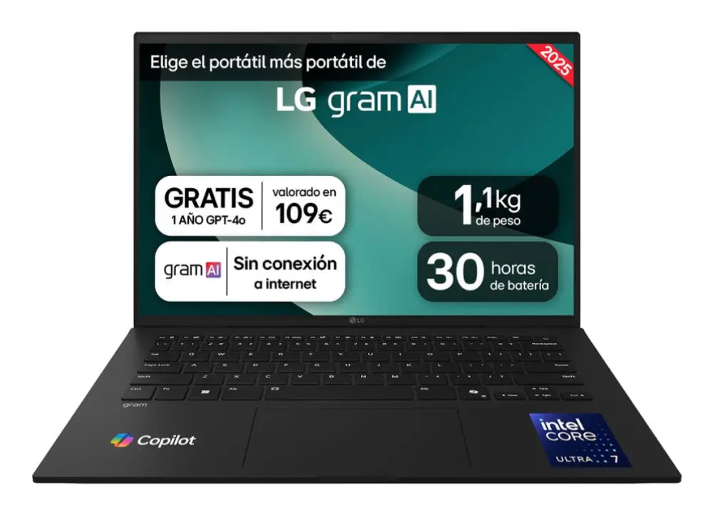 LG Gram 14ZD90T-G.AX88B ordenador portatil Intel Core Ultra 7 255H Portátil 35.6 cm (14") WUXGA 32 GB LPDDR5x-SDRAM 1 TB SSD Wi-Fi 6E (802.11ax) FreeDOS Español Negro - detalle