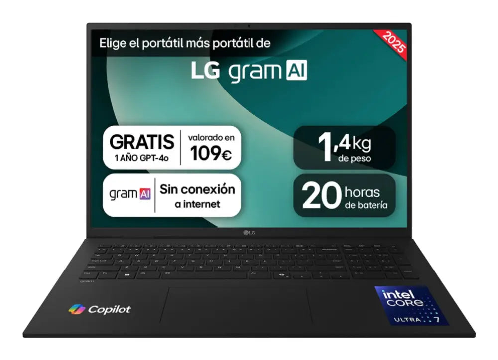 LG Gram 17ZD90T-G.AX88B ordenador portatil Intel Core Ultra 7 255H Portátil 43.2 cm (17") WQXGA 32 GB LPDDR5x-SDRAM 1 TB