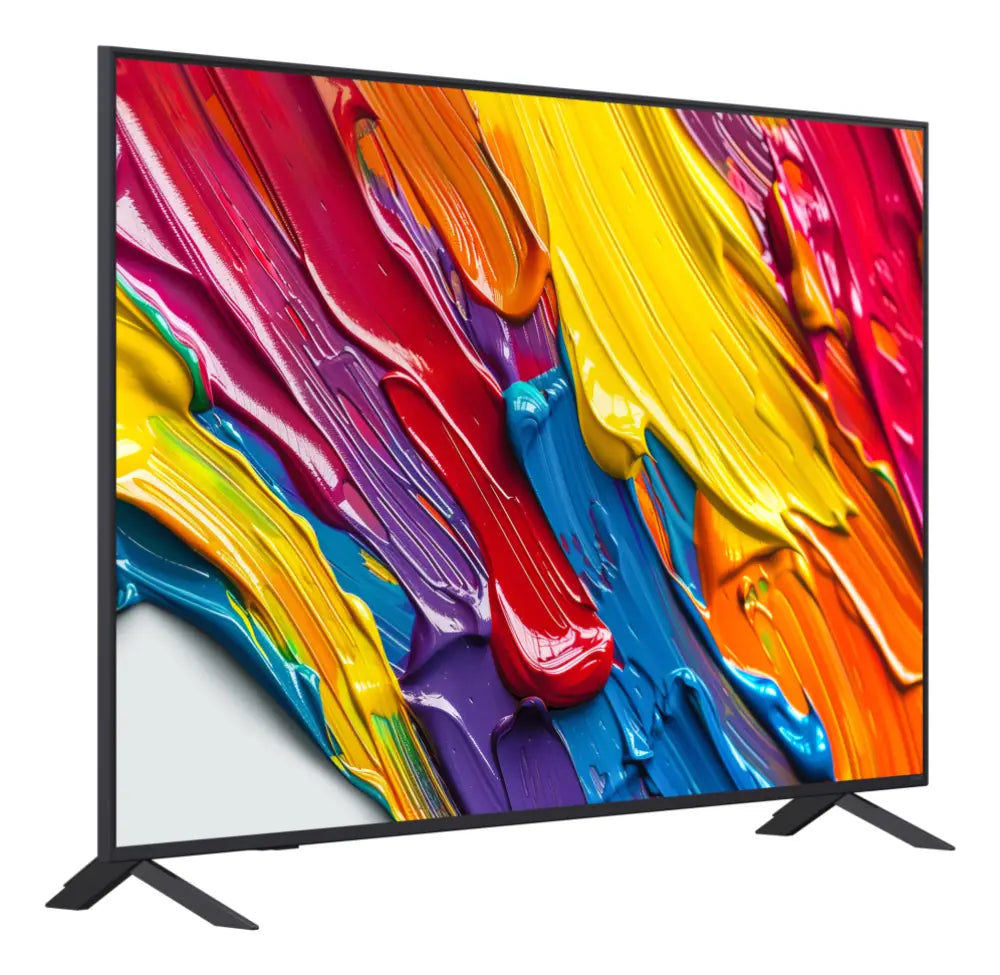Televisor LED LG QNED AI 65QNED82A6B de 165.1 cm (65") 4K Ultra HD Smart TV en color negro, vista frontal y pantalla encendida