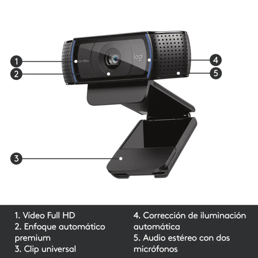 Logitech 960-001055 cámara web 3 MP 1920 x 1080 Pixeles USB Negro - detalle