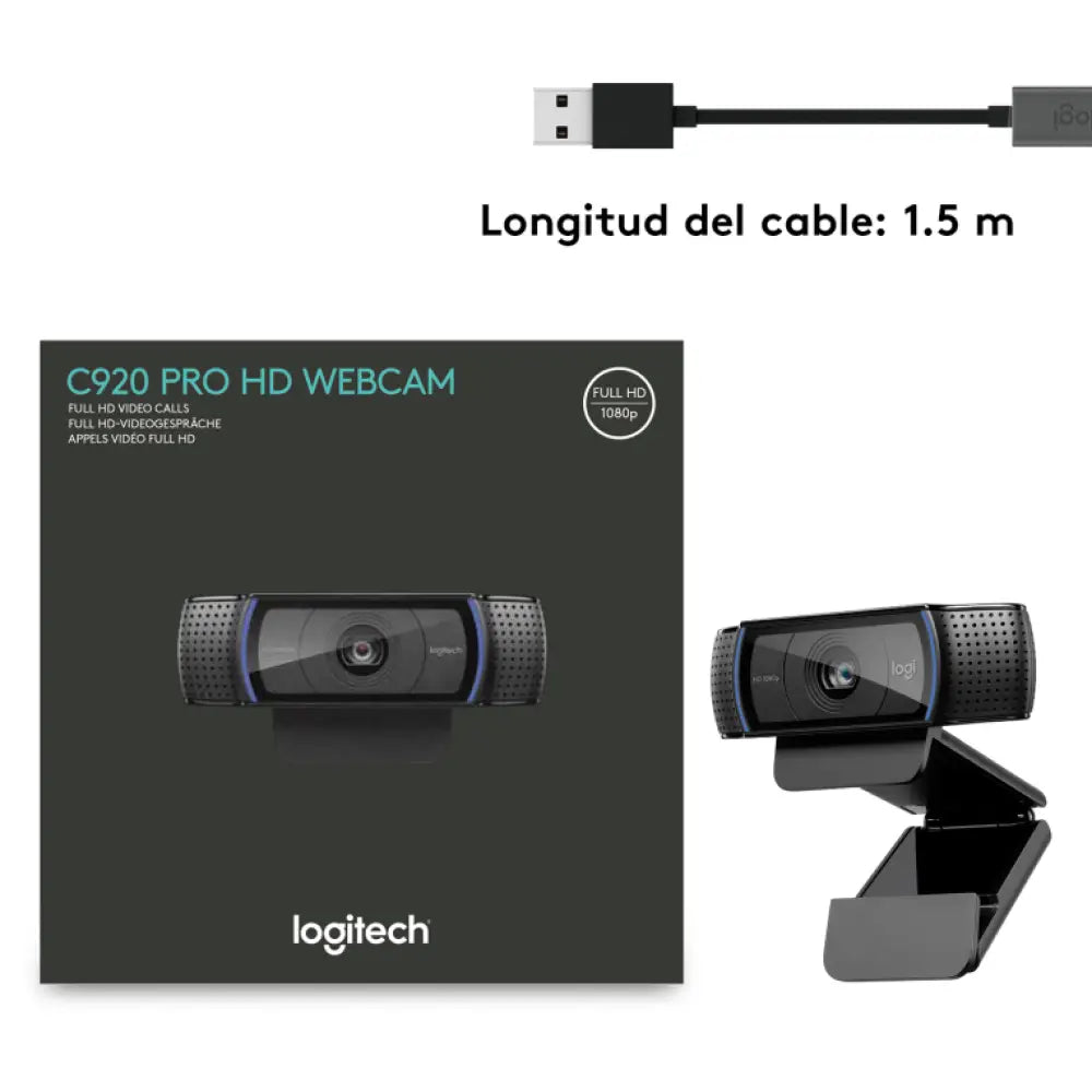 Logitech 960-001055 cámara web 3 MP 1920 x 1080 Pixeles USB Negro - detalle