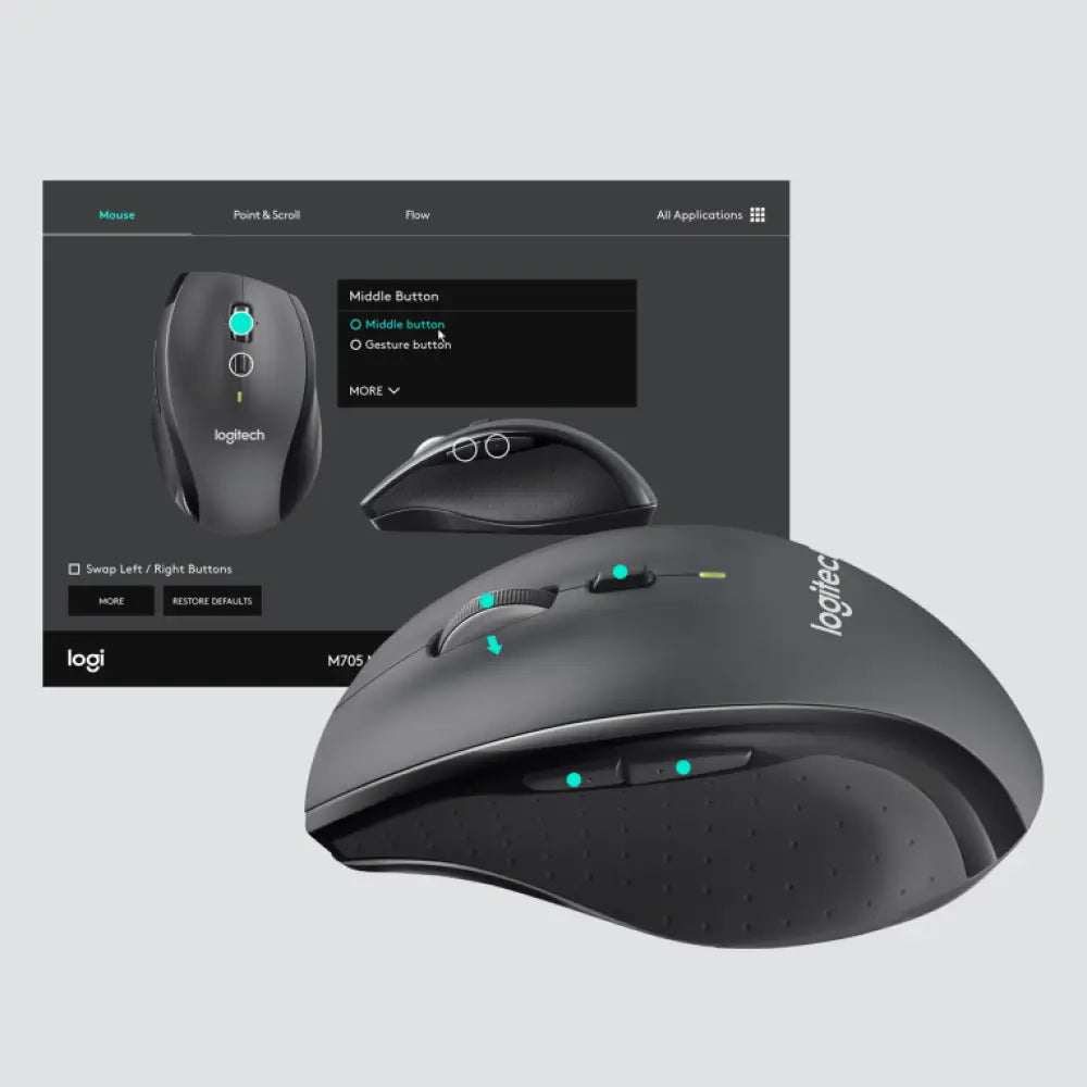 Logitech Customizable Mouse M705 ratón Oficina mano derecha RF inalámbrico Óptico 1000 DPI - detalle