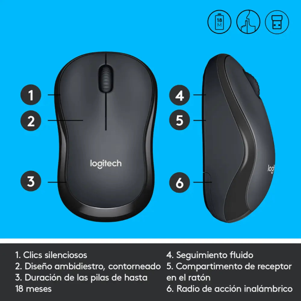 Logitech M220 Silent ratón Oficina Ambidextro RF inalámbrico Óptico 1000 DPI - detalle