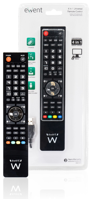 MANDO DISTANCIA EWENT UNIVERSAL 4-1 PROGRAMABLE -PC CON CABLE MICRO USB - detalle