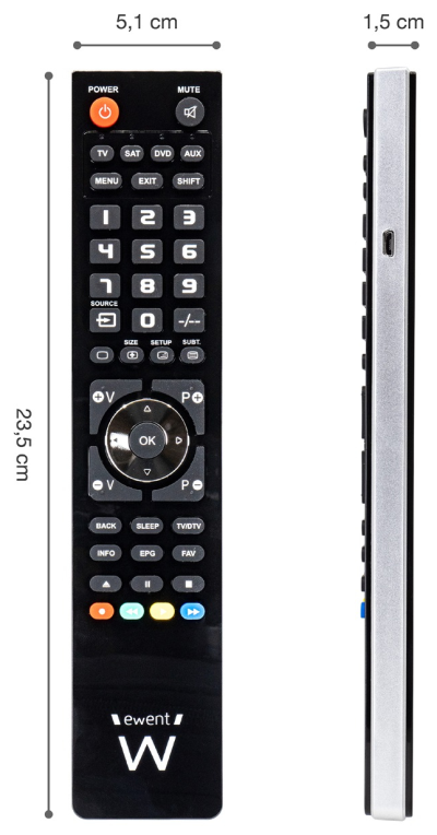 MANDO DISTANCIA EWENT UNIVERSAL 4-1 PROGRAMABLE -PC CON CABLE MICRO USB - detalle