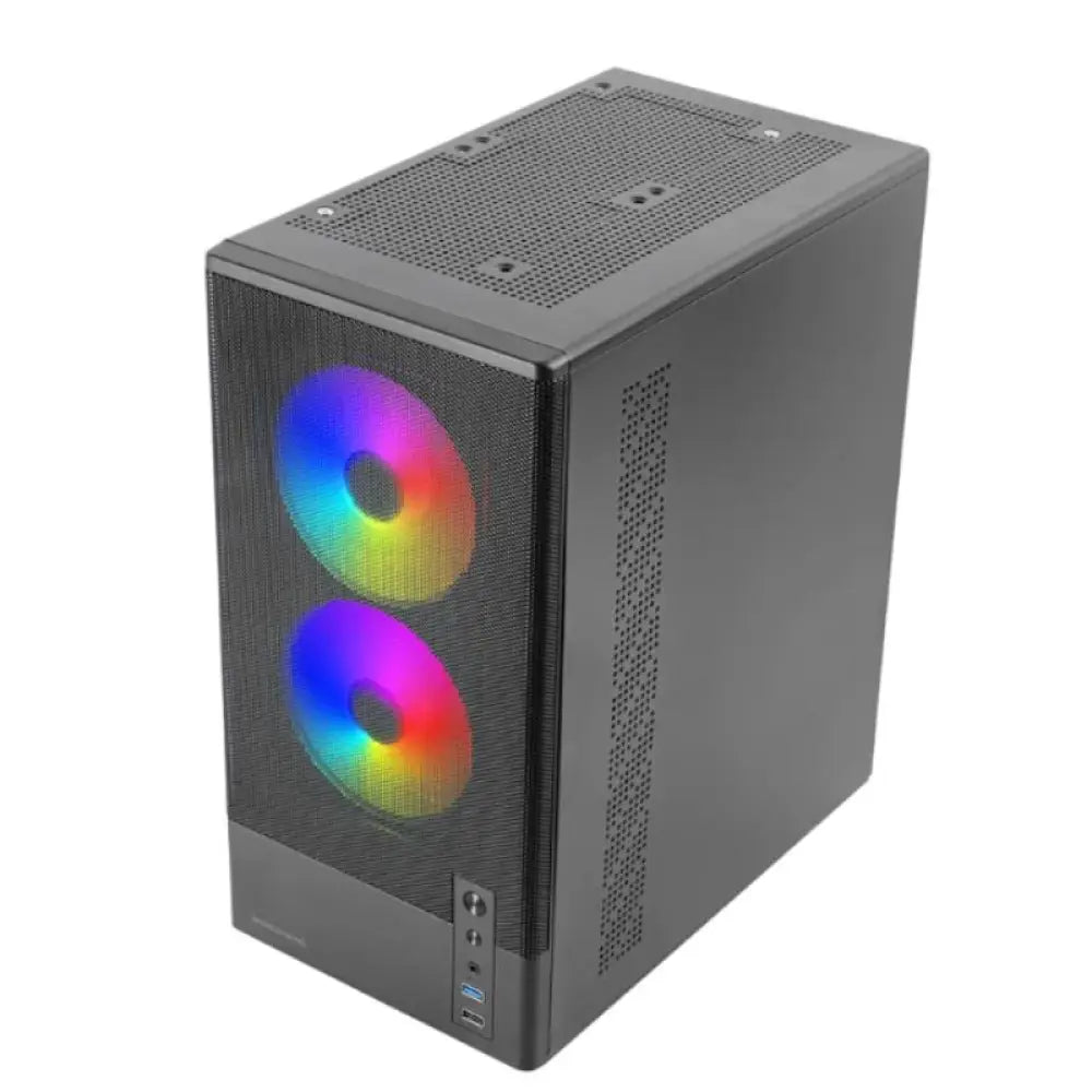 Caja ATX Mars Gaming MC-ONYX ARGB negra, minitorre y microtorre con iluminación ARGB y diseño moderno.